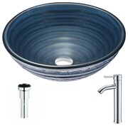 ANZZI Tempo Vessel Sink in Coiled Blue with Fann Faucet in Polished Chrome LSAZ042-041